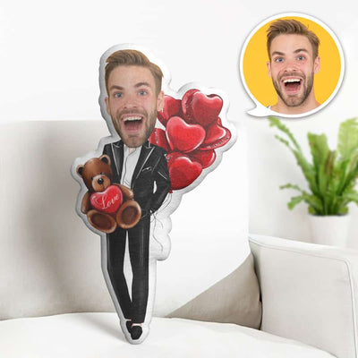 Valentine's Day Gift Custom Face Pillow, Male in Suit Hold Bear Face Doll, the Best Gift for Lover - mysiliconefoodbag