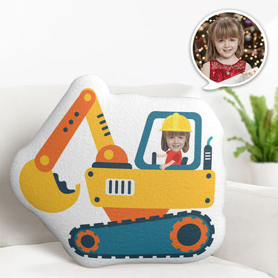 Personalized Face Pillow Excavator Driver Custom Photo Doll MiniMe Pillow Gifts for Kids - mysiliconefoodbag