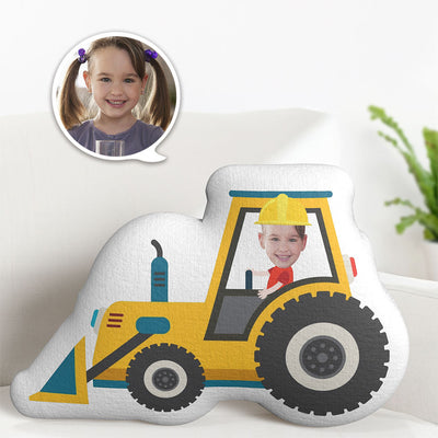 Custom Face Pillow Bulldozer Driver Personalized Photo Doll MiniMe Pillow Gifts for Kids - mysiliconefoodbag