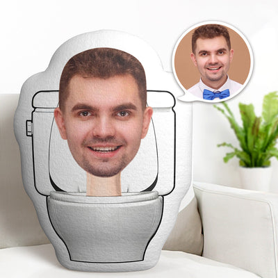 Custom Face Pillow Toilet Man Personalized Photo Doll MiniMe Pillow Gifts for Him Her - mysiliconefoodbag