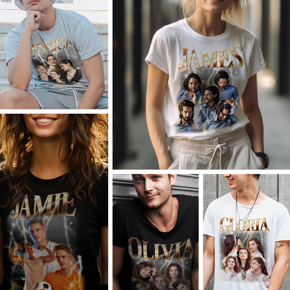 Custom Photo Vintage Tee Personalized Name T-shirt Family Personalised Christmas Gifts