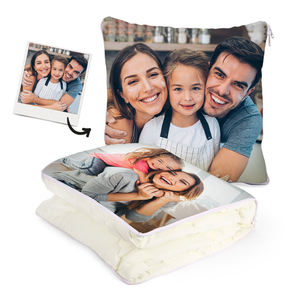 Custom Family Photo Quillow - Multifunctional Throw Pillow and Quilt 2 in 1 - 47.25