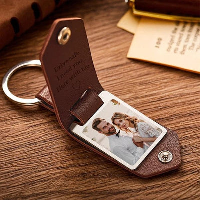 Custom Leather Photo Text Keychain Anniversary Gift For Couple