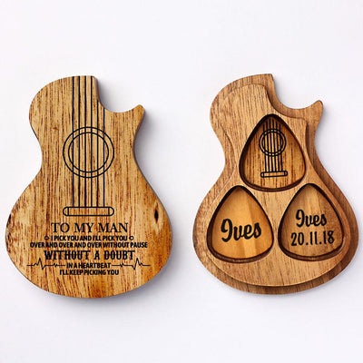 Custom Wooden Guitar Picks Box Holder Set, Customized Guitar Picks with Your Texts, Personalized 3PCS Wood Pick Guitar Music Gift for Guitar Lover