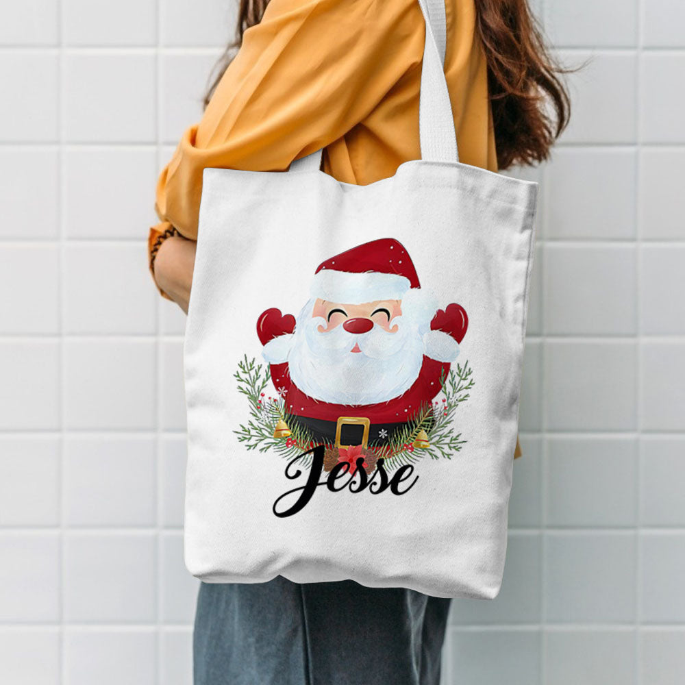 Custom Name Christmas Tote Bag, Christmas Deer Kids Gift Bag, Christmas Present Tote Bag, Christmas Family Gift Tote Bag, Holiday Gift Totes