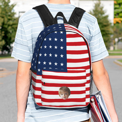 Custom Face Backpack Personalised Flag School Bag - mysiliconefoodbag