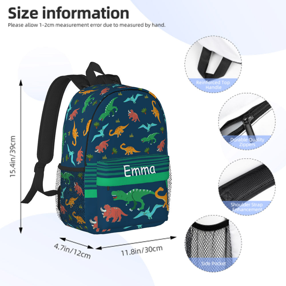 Custom Name Backpack Personalised  Dinosaur School Bag