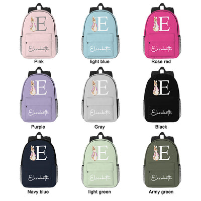 Custom Name Initial Backpack Personalised Rabbit Design School Bag for Kids - mysiliconefoodbag