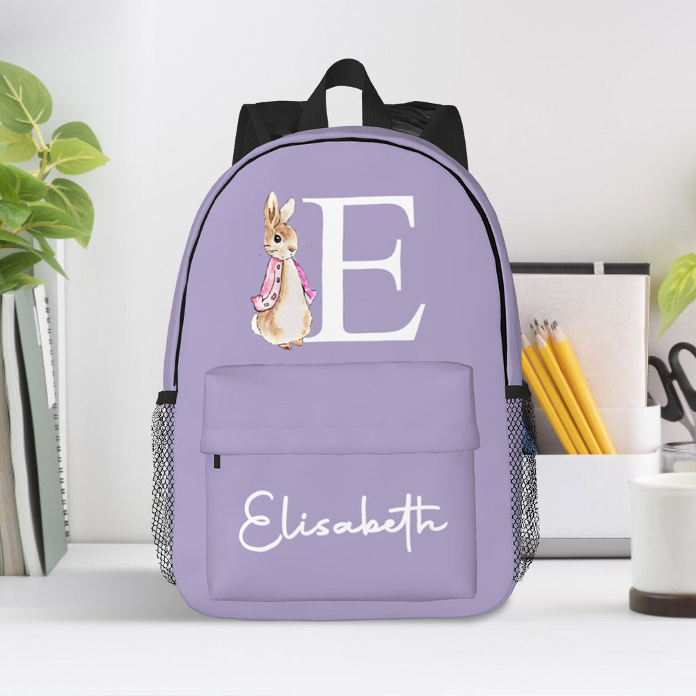Custom Name Initial Backpack Personalised Rabbit Design School Bag for Kids