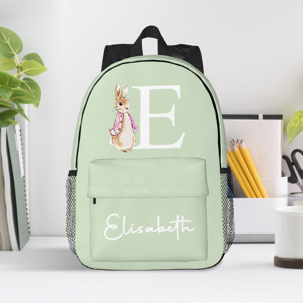 Custom Name Initial Backpack Personalised Rabbit Design School Bag for Kids