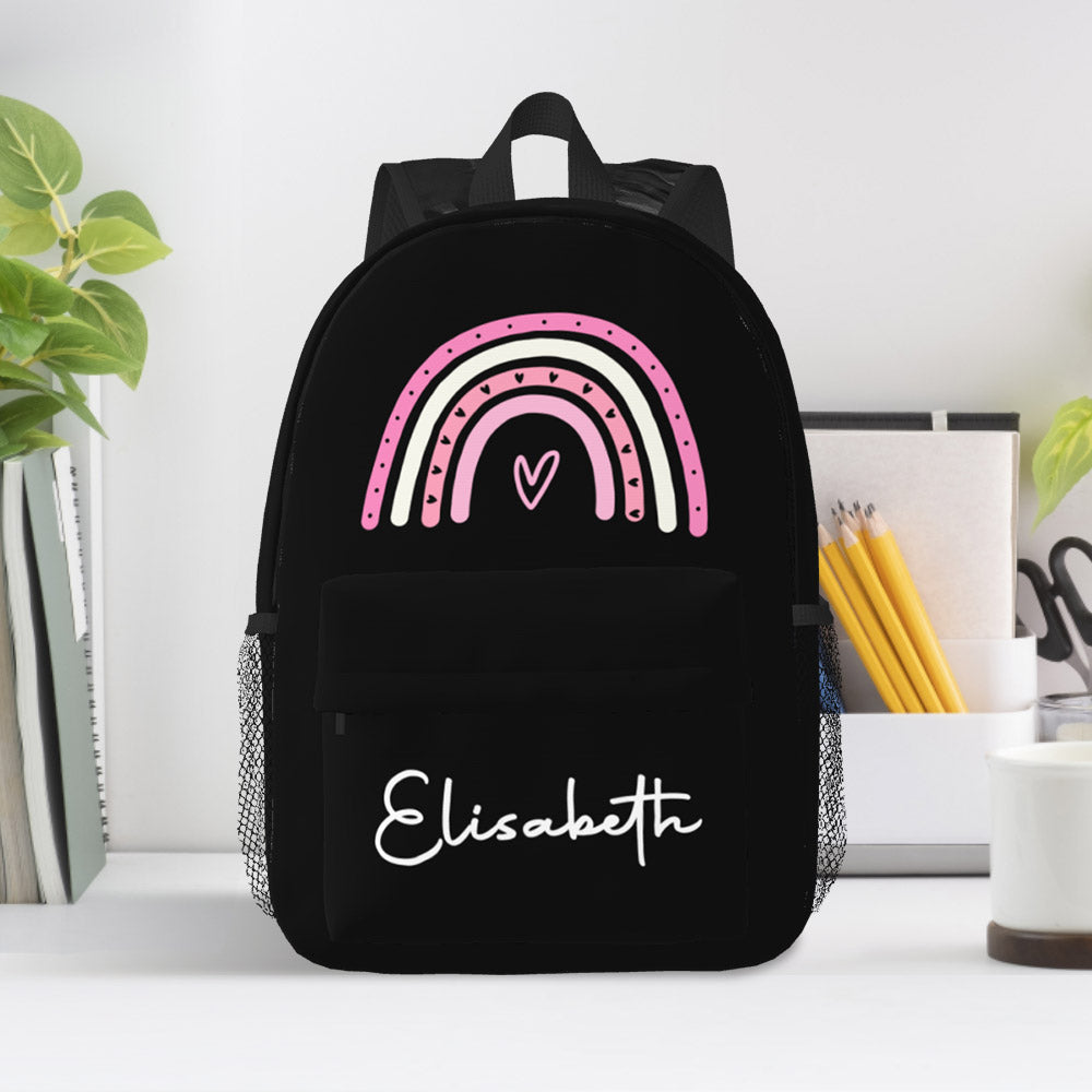 Custom Name Backpack Personalised Rainbow Design School Bag
