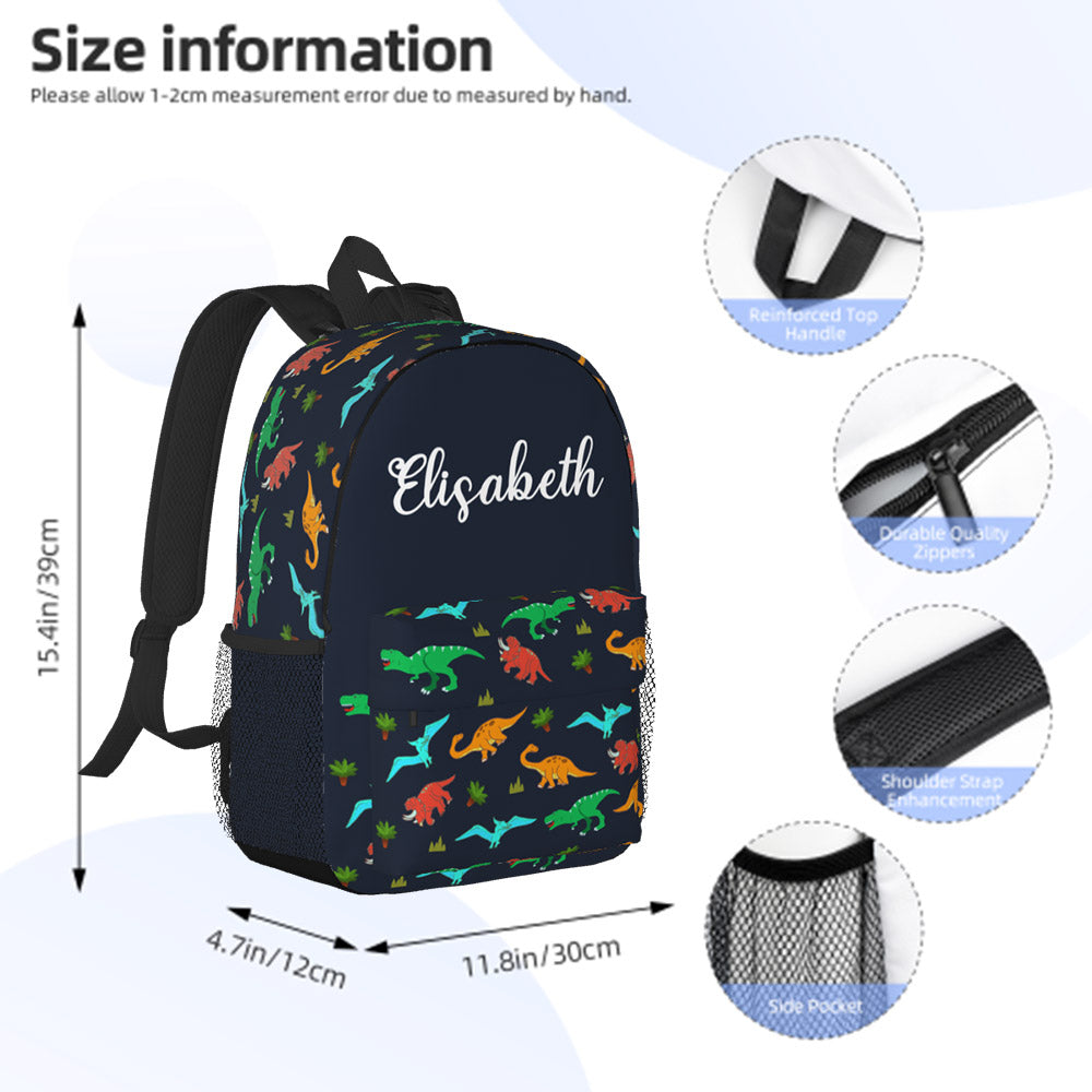 Custom Name Backpack Personalised Dinosaur School Bag for Kids