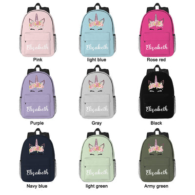Custom Name Backpack Personalised Unicorn School Bag for Kids - mysiliconefoodbag