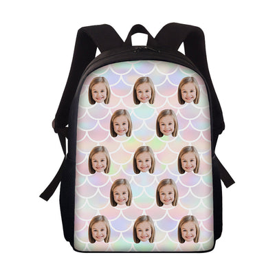 Custom Face Backpack Personalised Mermaid Color School Bag for Students - mysiliconefoodbag