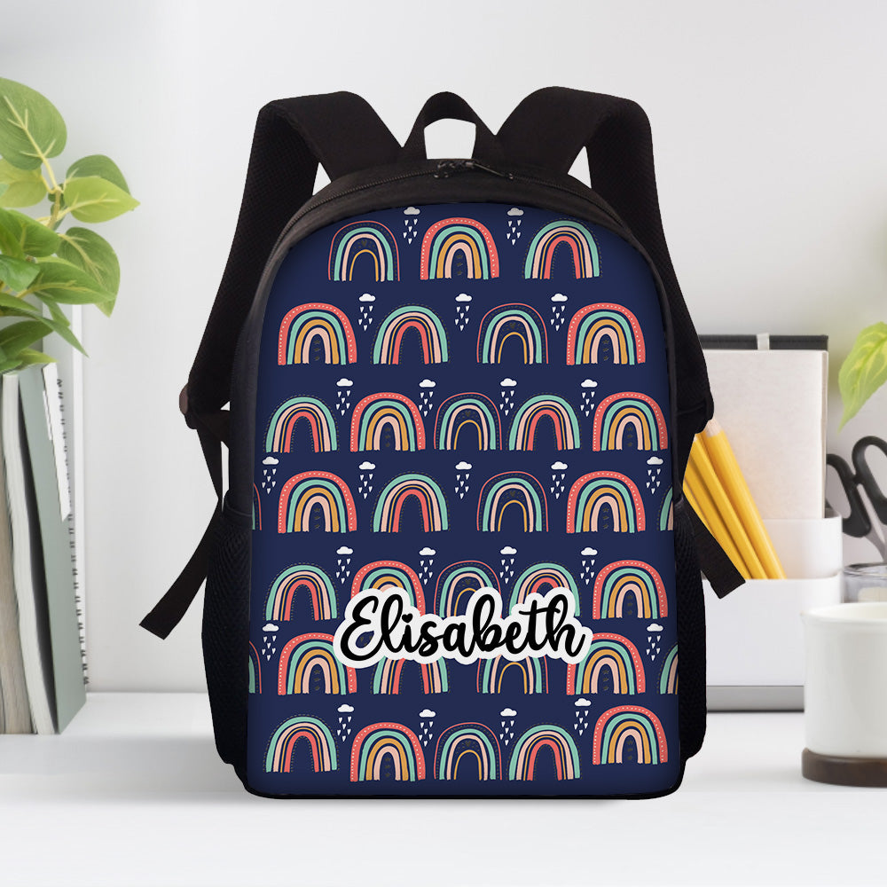 Custom Name Backpack Personalised Rainbow School Bag for Boys Girls