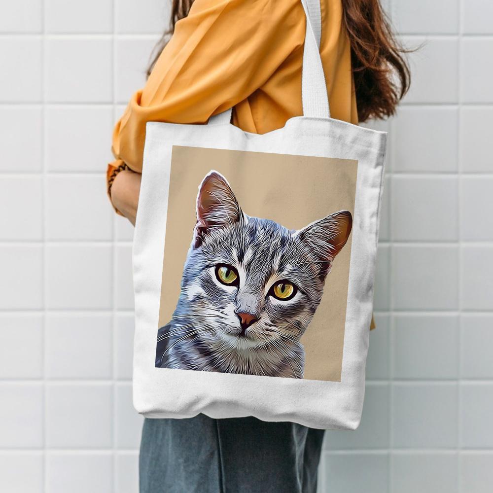 Custom Pet Portrait Canvas Tote Bag Personalized Canvas Bags DIY Gift
