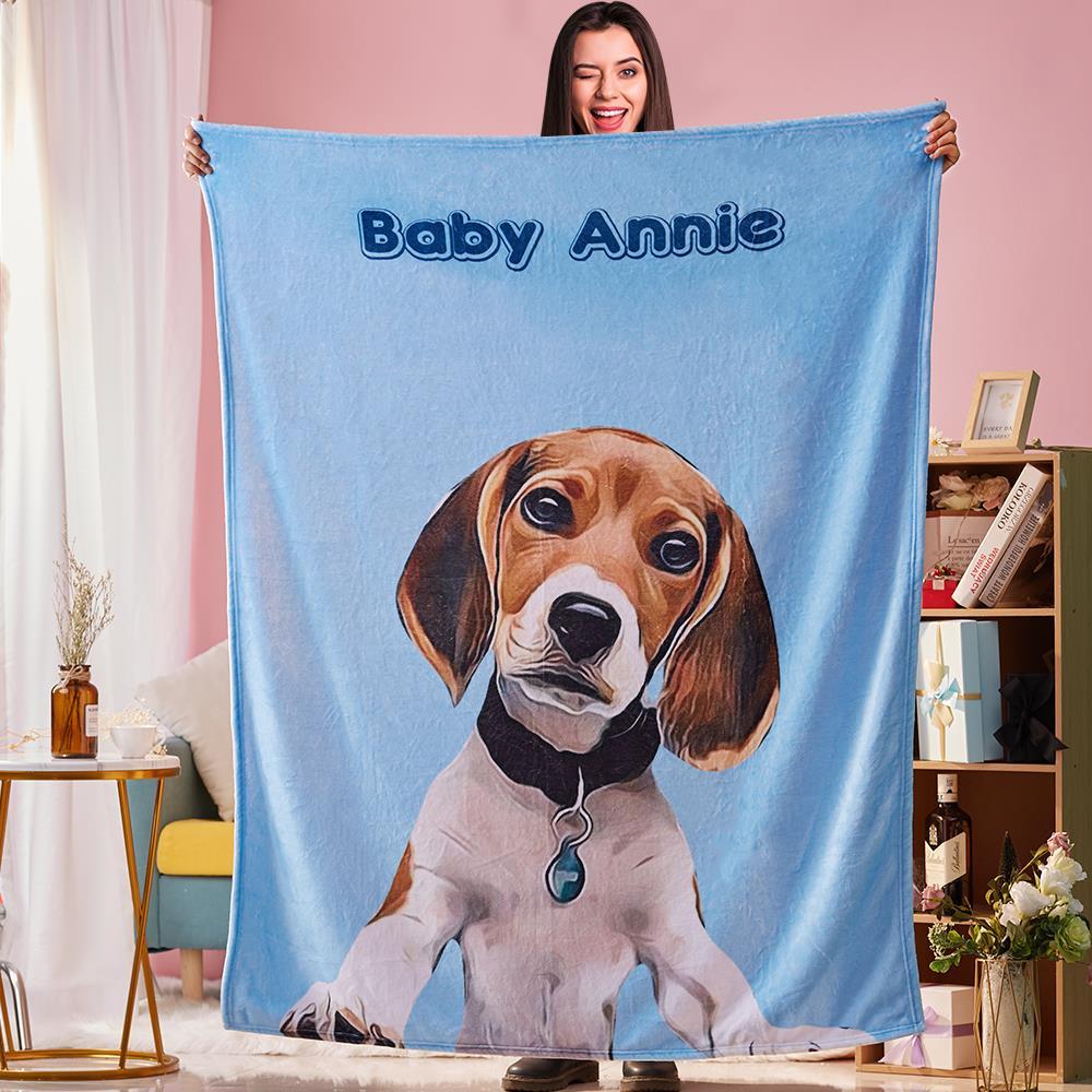 Custom Dog Blankets Personalized Pet Photo Blankets Painted Art Portrait Fleece Blanket Best Gift 2021 He Walked Away