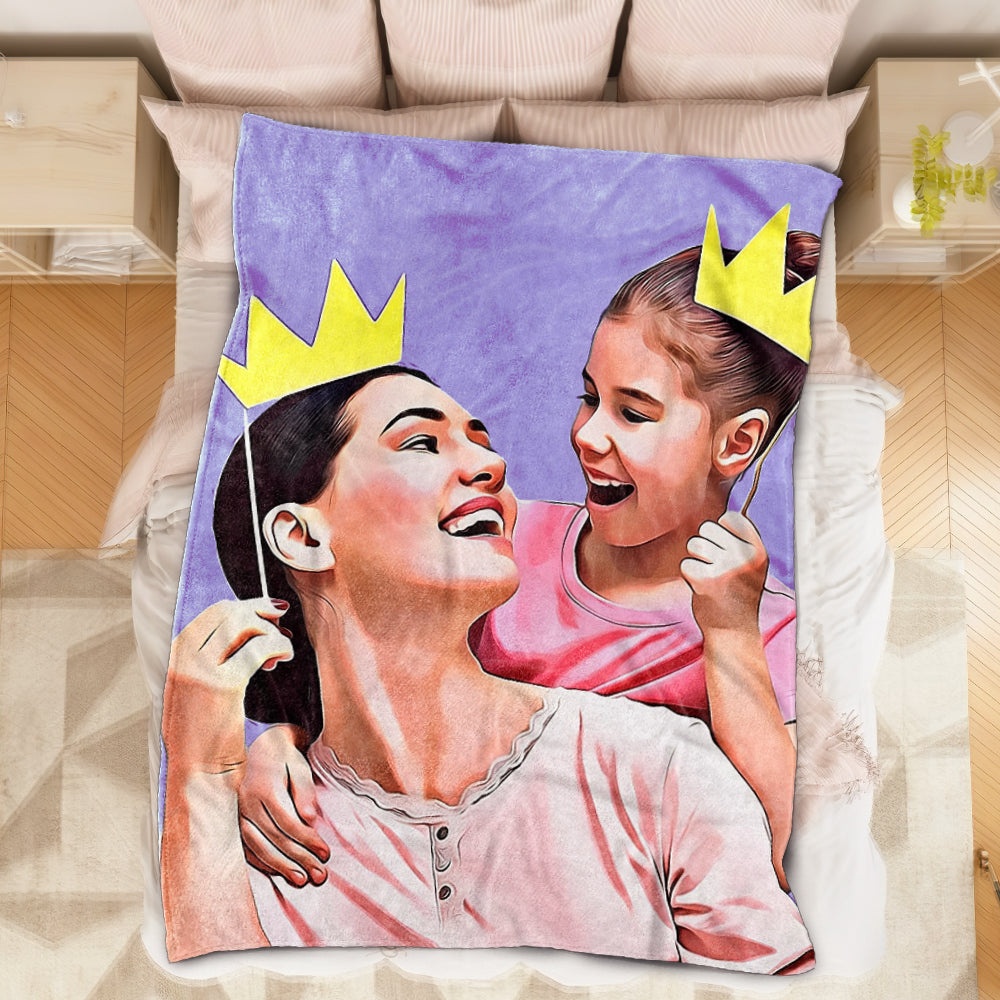 Custom Photo Blankets Personalized Blankets Painted Art Portrait Fleece Blanket Best Gift 2021 Mother's Day Gift