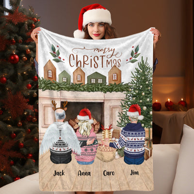 Personalized Cartoon Image Family Blanket Custom Name Background Blanket Christmas Gifts - mysiliconefoodbag