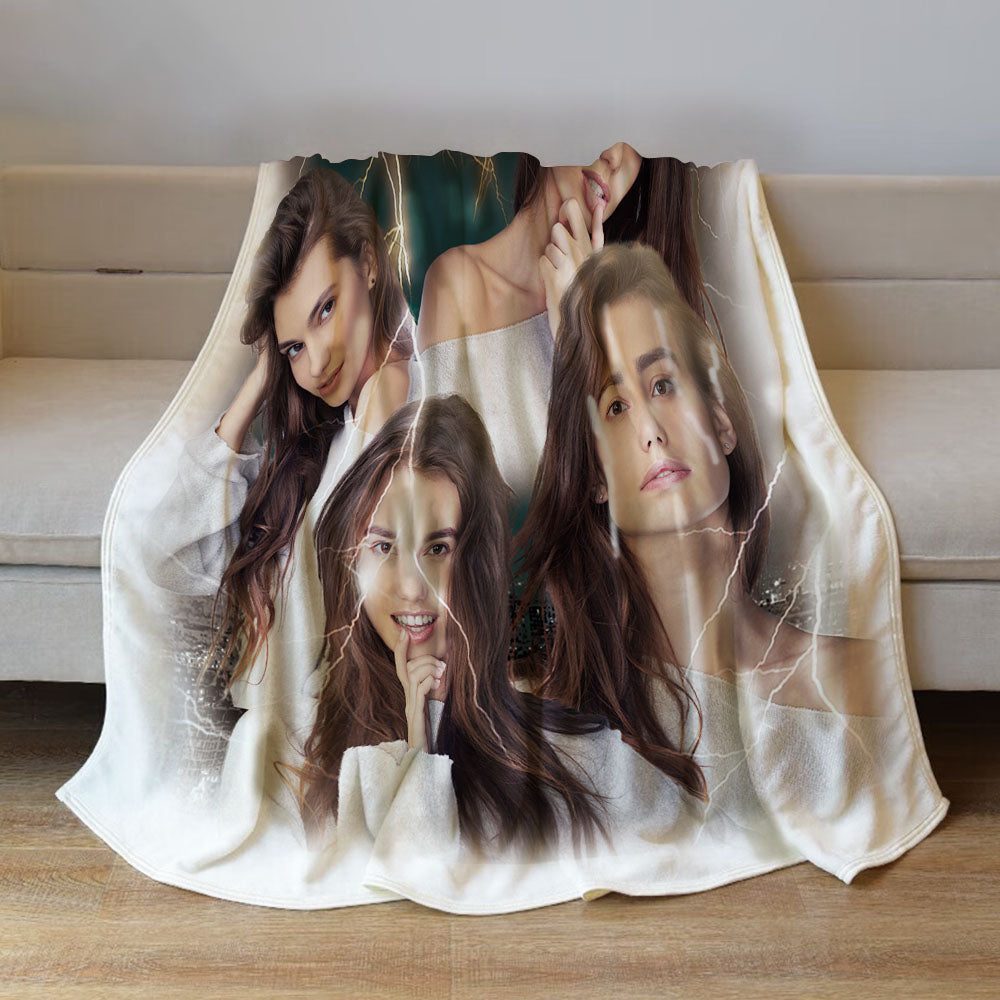 Custom Photo Vintage Tee Personalized Name Blankets Gifts for Lovers