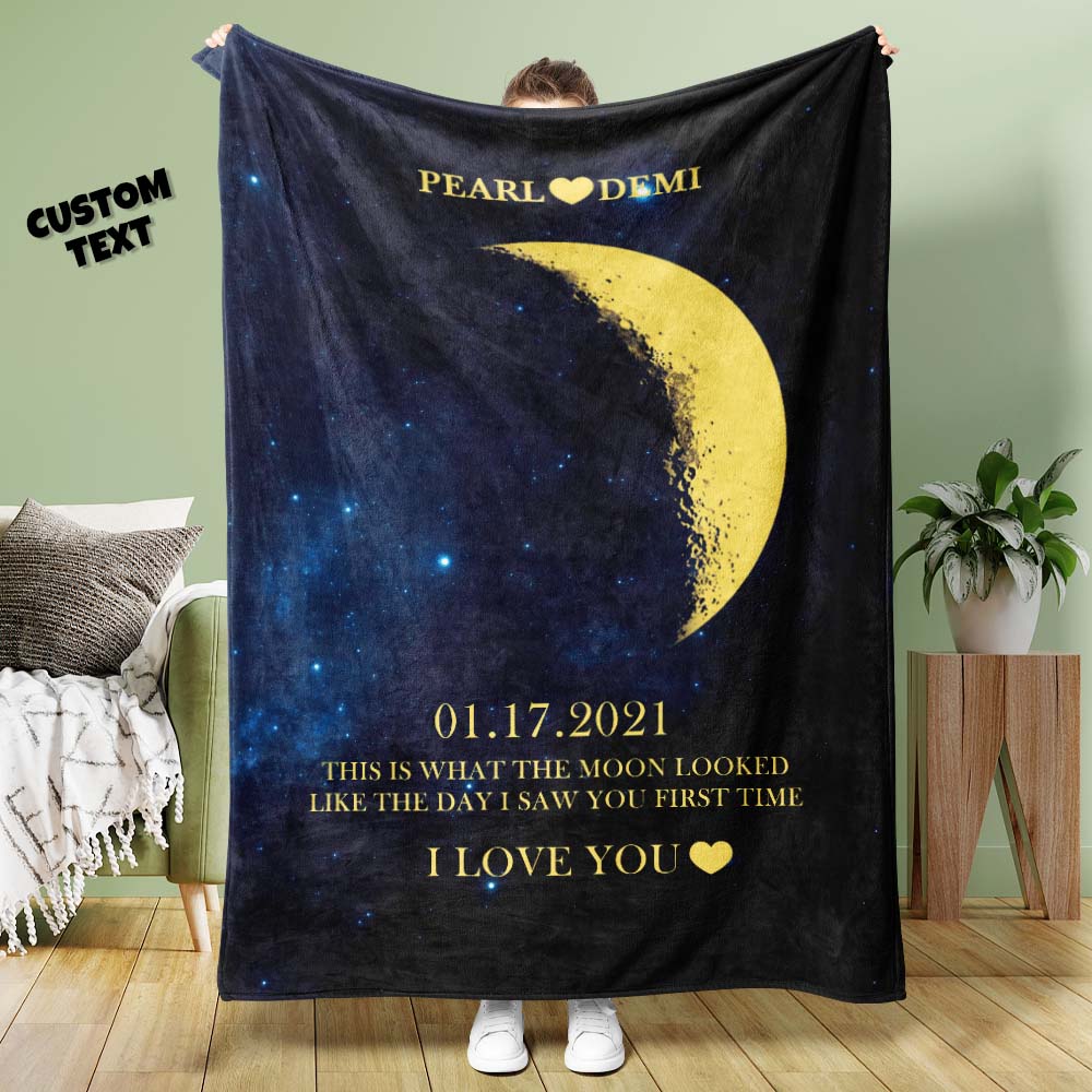 Custom Moon Phase Blanket Personalized Names Multistyle Background Blanket Birthday Gift