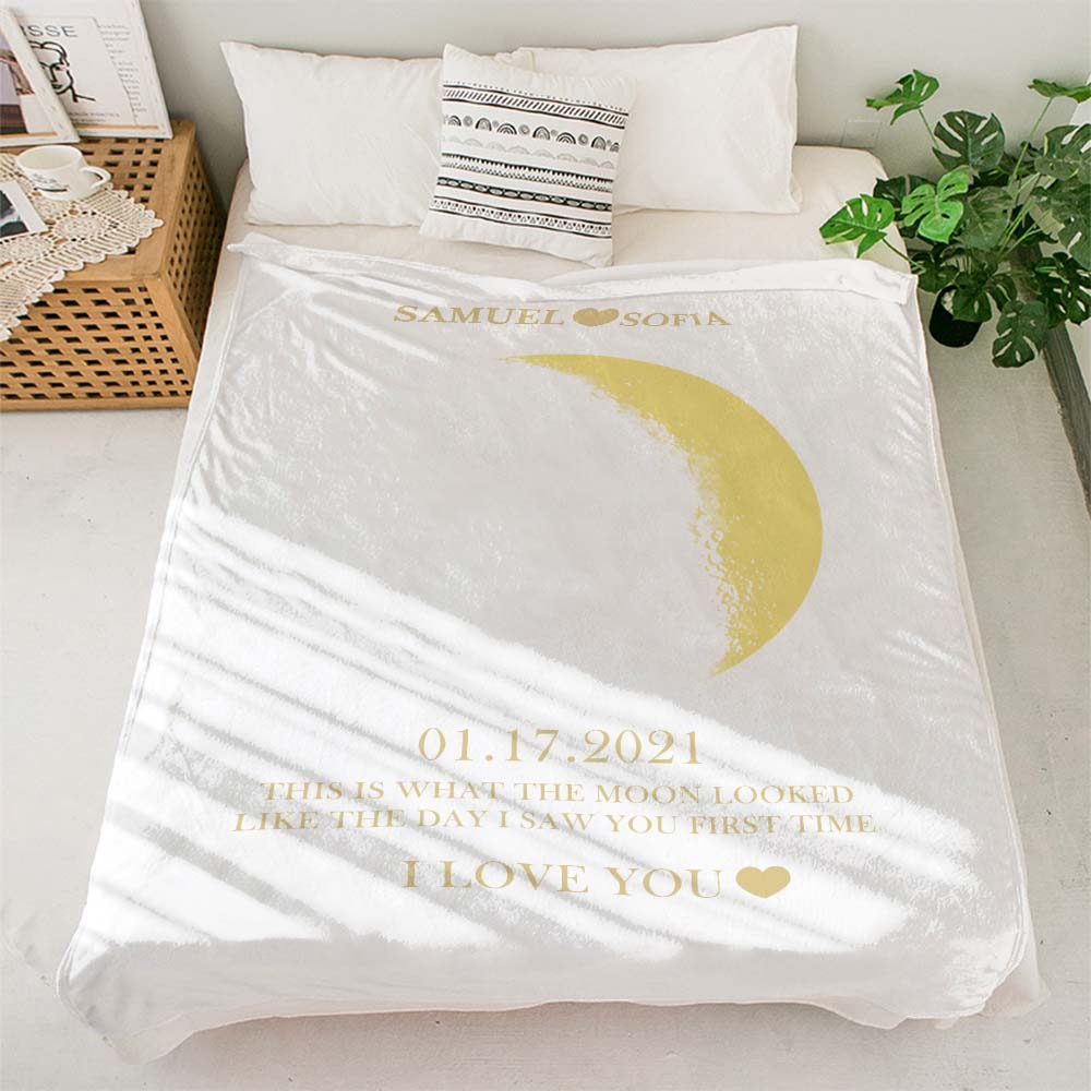 Custom Moon Phase Blanket Personalized Names Multistyle Background Blanket Birthday Gift