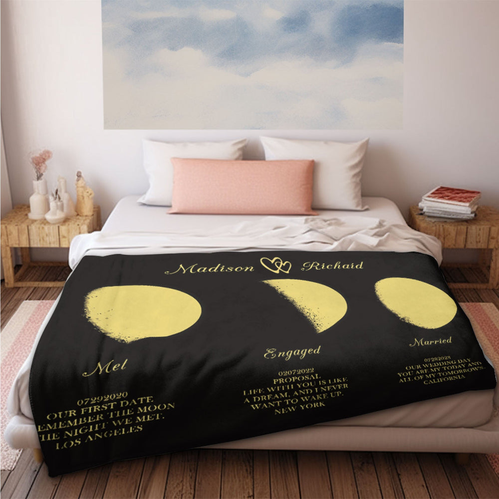 Custom Moon Phase Blanket Three Moon Personalized Names Anniversary Gifts for Her