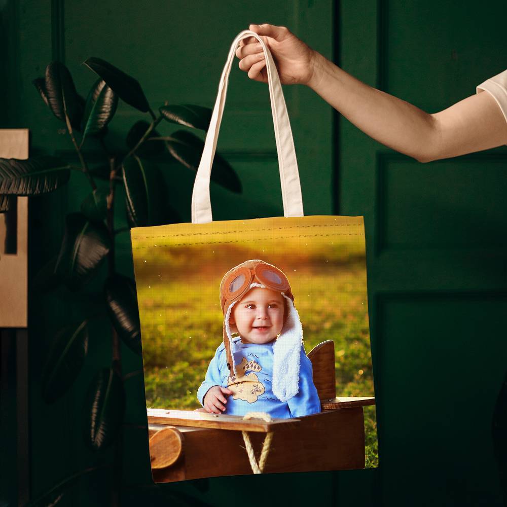 Gift for Mom Custom Baby Photo Upload Design Your Own Double Sided Tote Bag Reusable Tote Bag Reusable Shopping Bag
