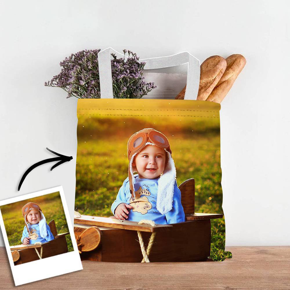 Gift for Mom Custom Baby Photo Upload Design Your Own Double Sided Tote Bag Reusable Tote Bag Reusable Shopping Bag