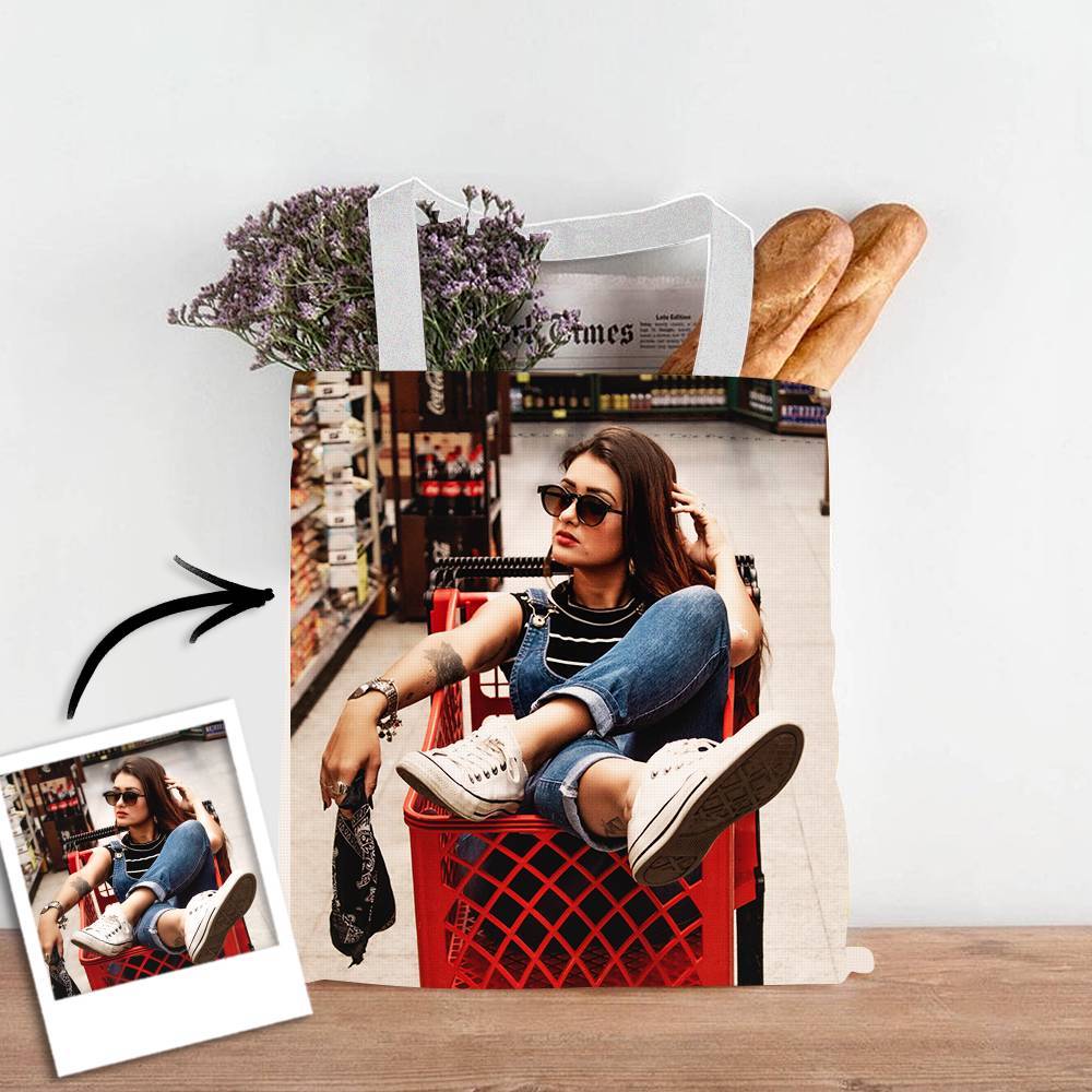 Gift for Mom Personalise Photo Upload Design Your Own Double Sided Tote Bag Reusable Tote Bag Reusable Shopping Bag