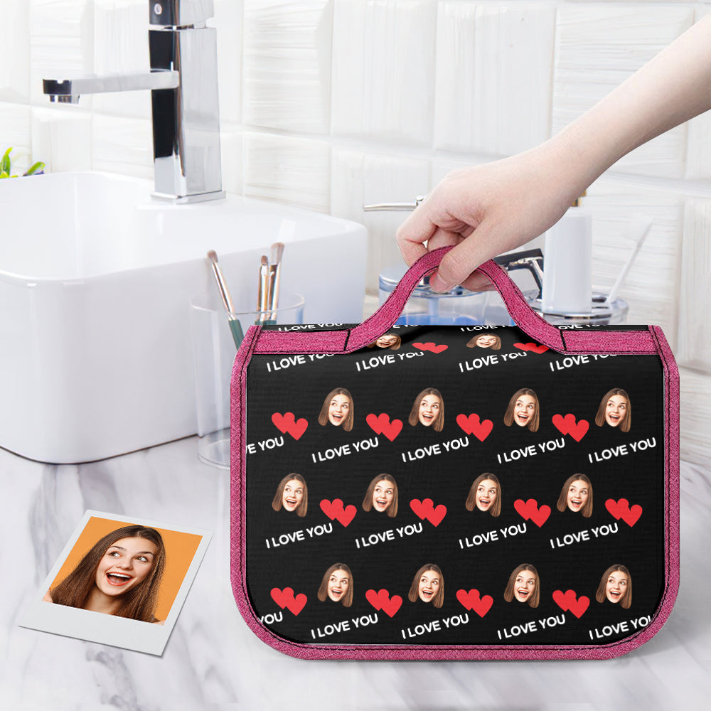 Custom Face Hanging Toiletry Bag Personalized Heart Cosmetic Makeup Travel Organizer for Men and Women
