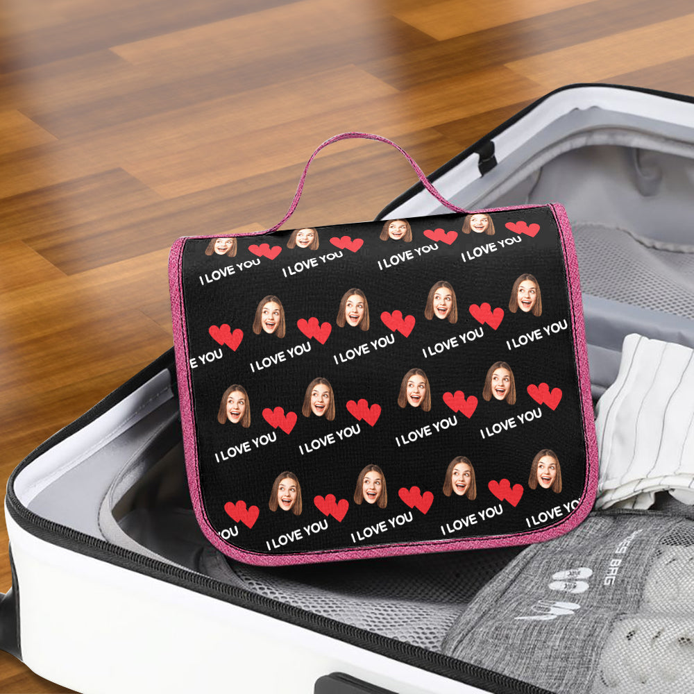 Custom Face Hanging Toiletry Bag Personalized Heart Cosmetic Makeup Travel Organizer for Men and Women