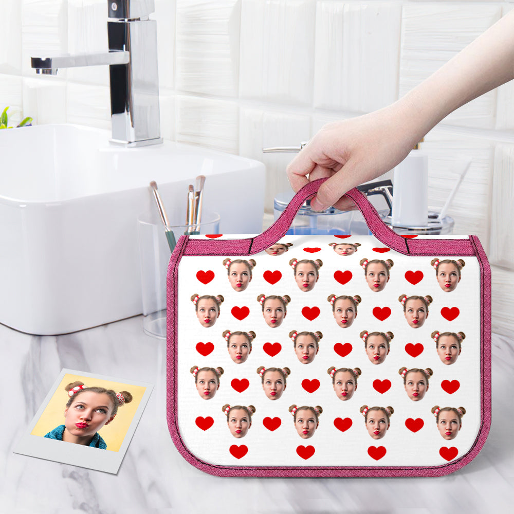 Custom Face Hanging Toiletry Bag Personalized White Cosmetic Makeup Travel Organizer for Men and Women