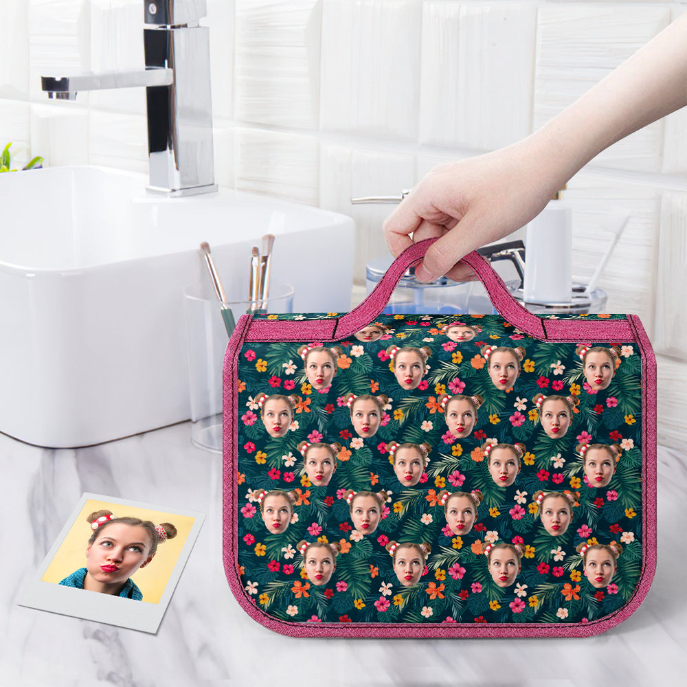 Custom Face Hanging Toiletry Bag Personalized Flower Cosmetic Makeup Travel Organizer for Men and Women