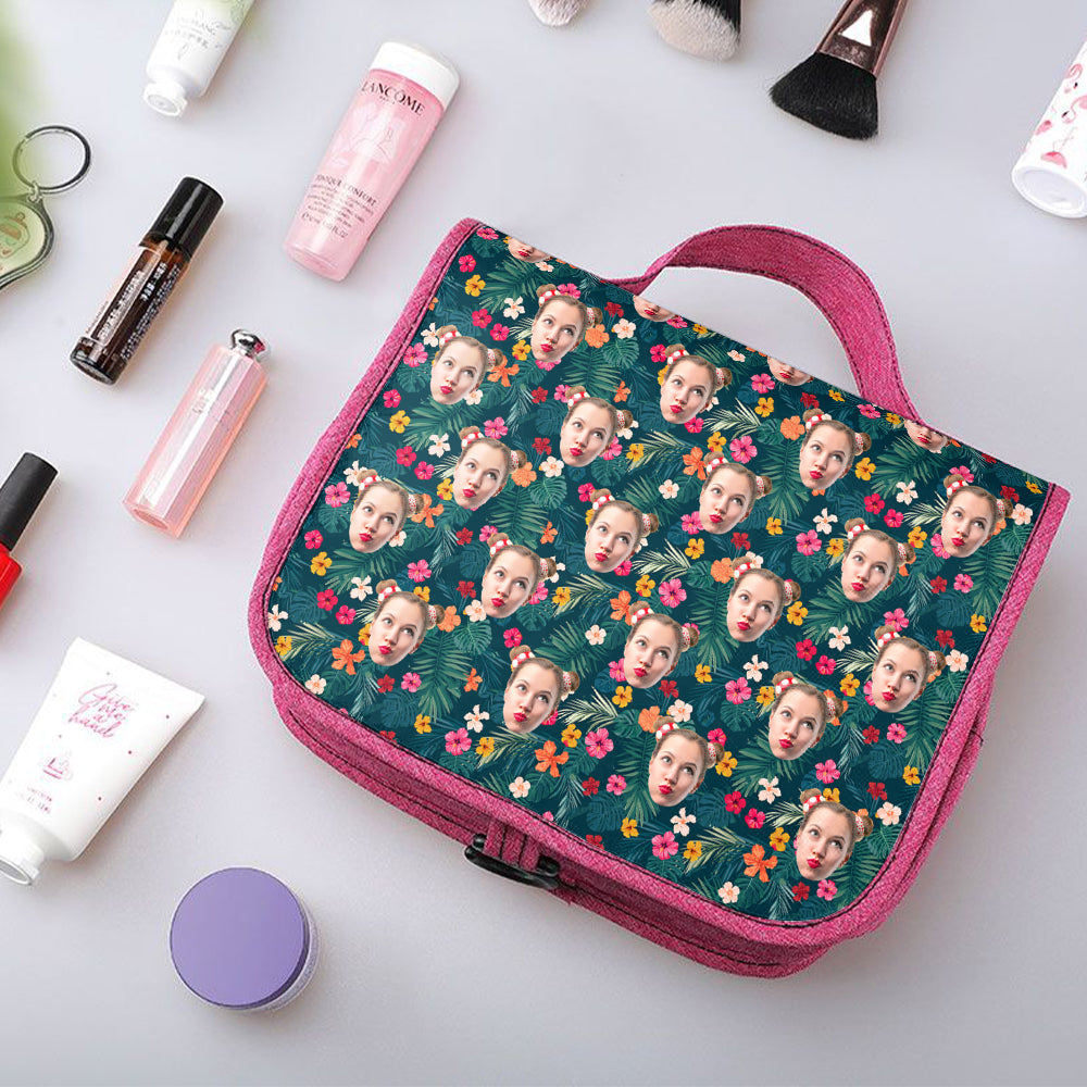 Custom Face Hanging Toiletry Bag Personalized Flower Cosmetic Makeup Travel Organizer for Men and Women