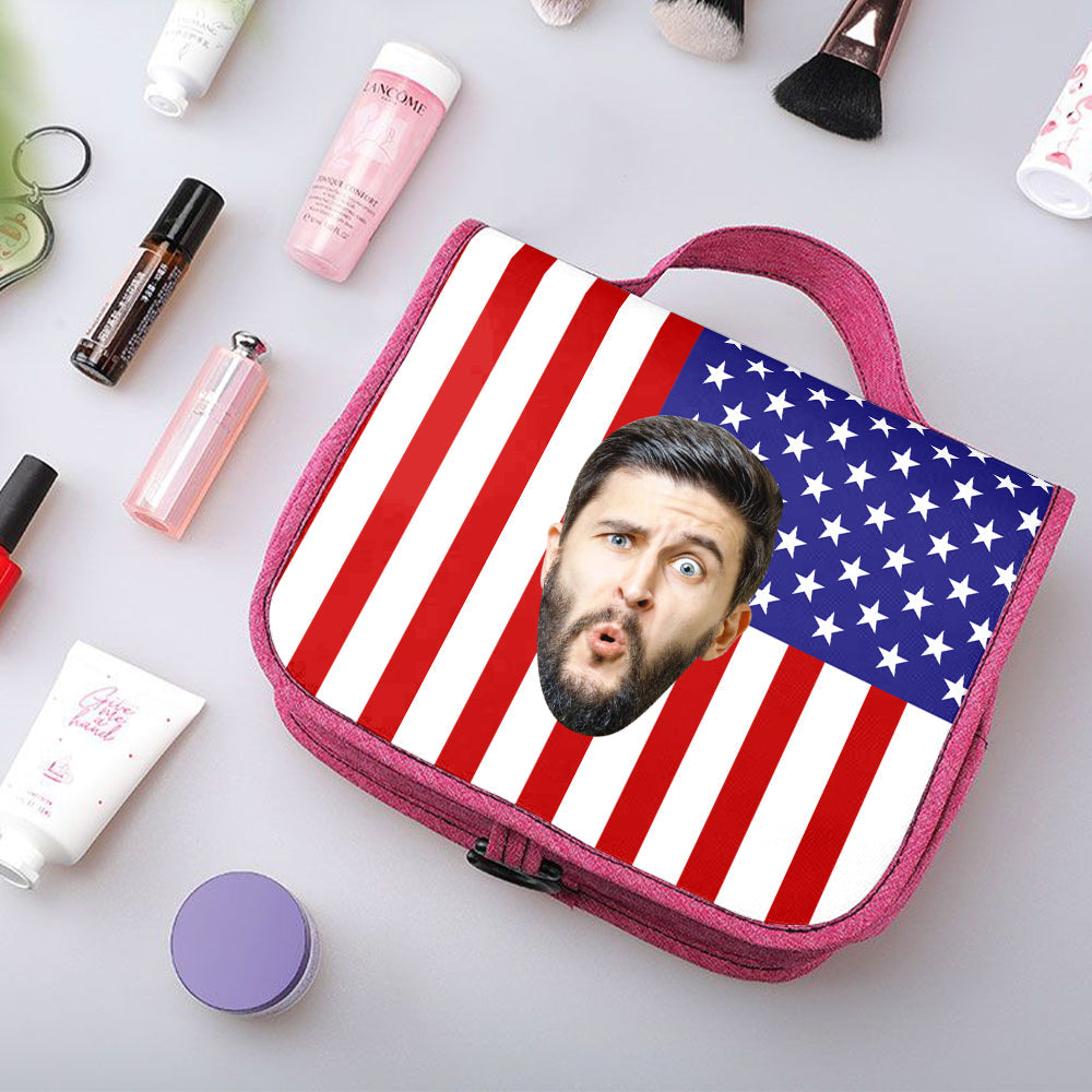 Custom Face Hanging Toiletry Bag Personalized Flag Cosmetic Makeup Travel Organizer for Men and Women
