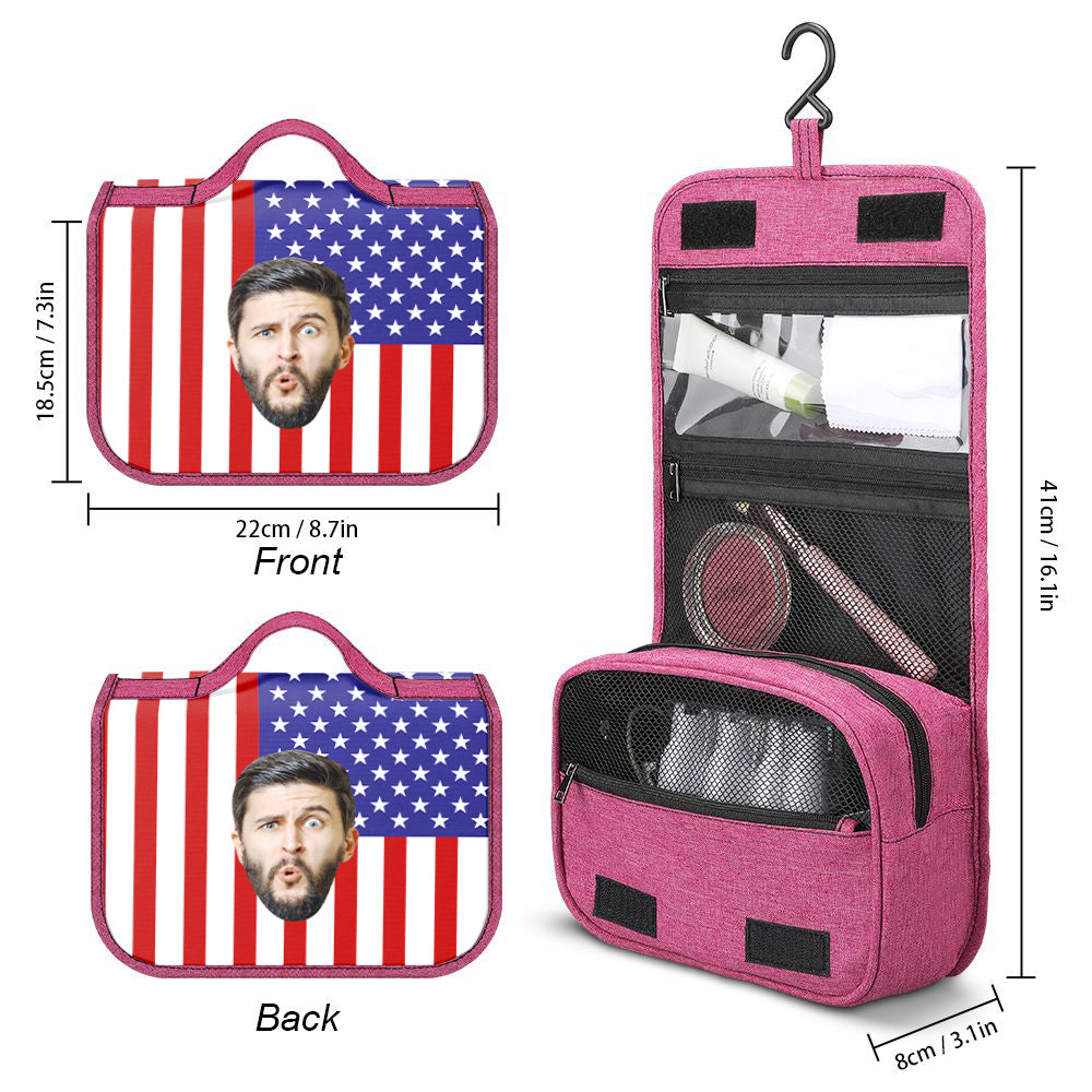 Custom Face Hanging Toiletry Bag Personalized Flag Cosmetic Makeup Travel Organizer for Men and Women