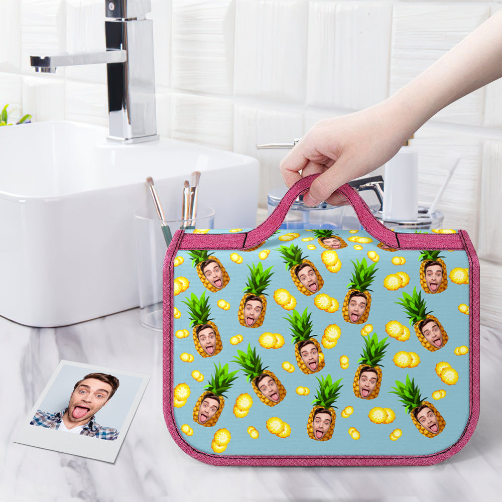 Custom Face Hanging Toiletry Bag Personalized Pineapple Cosmetic Makeup Travel Organizer for Men and Women