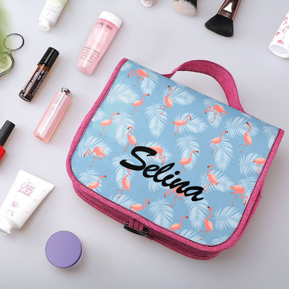Custom Hanging Toiletry Bag Personalized Flamingo Cosmetic Makeup Travel Organizer for Men and Women