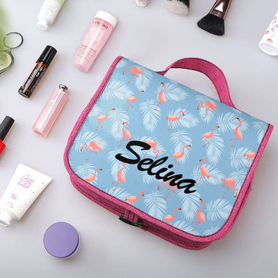 Custom Hanging Toiletry Bag Personalized Flamingo Cosmetic Makeup Travel Organizer for Men and Women - mysiliconefoodbag