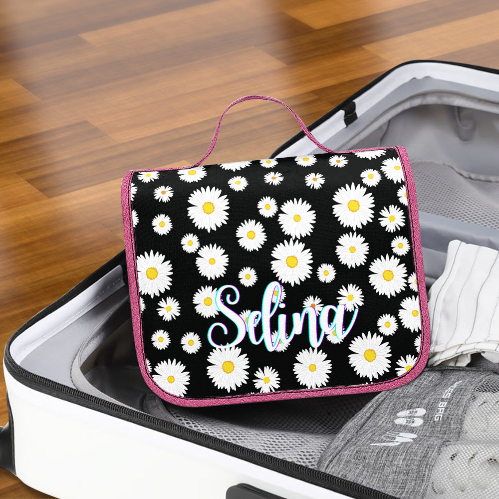 Custom Hanging Toiletry Bag Personalized Little Daisy Cosmetic Makeup Travel Organizer for Men and Women