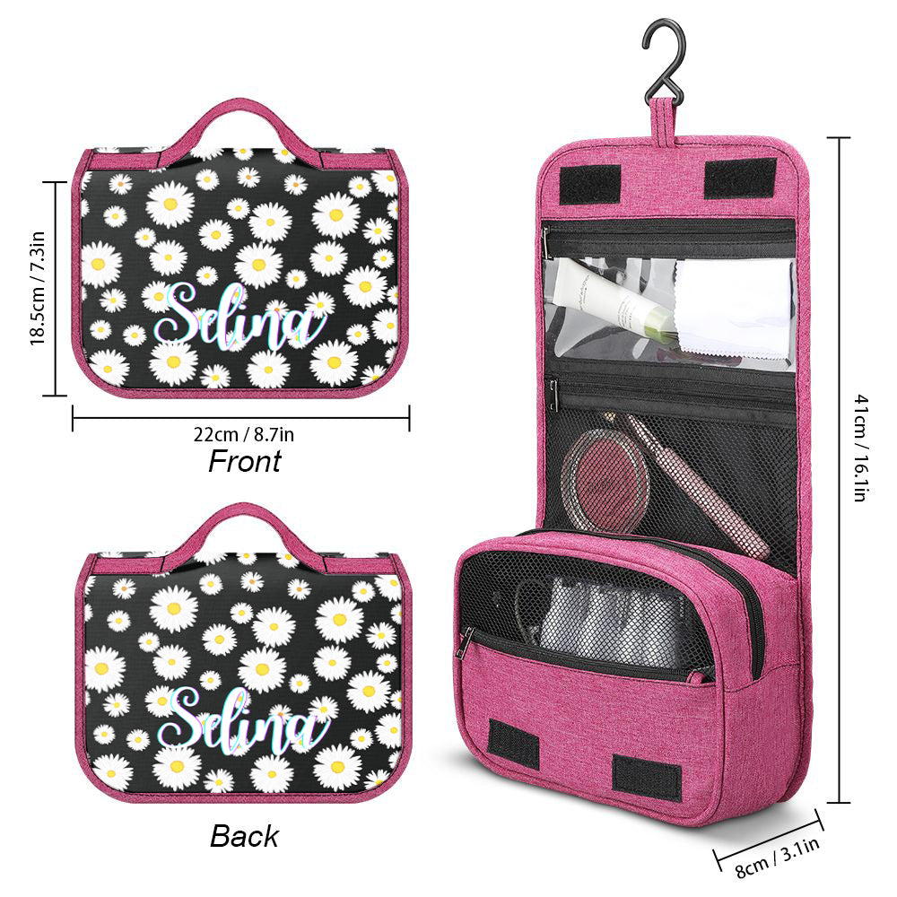 Custom Hanging Toiletry Bag Personalized Little Daisy Cosmetic Makeup Travel Organizer for Men and Women