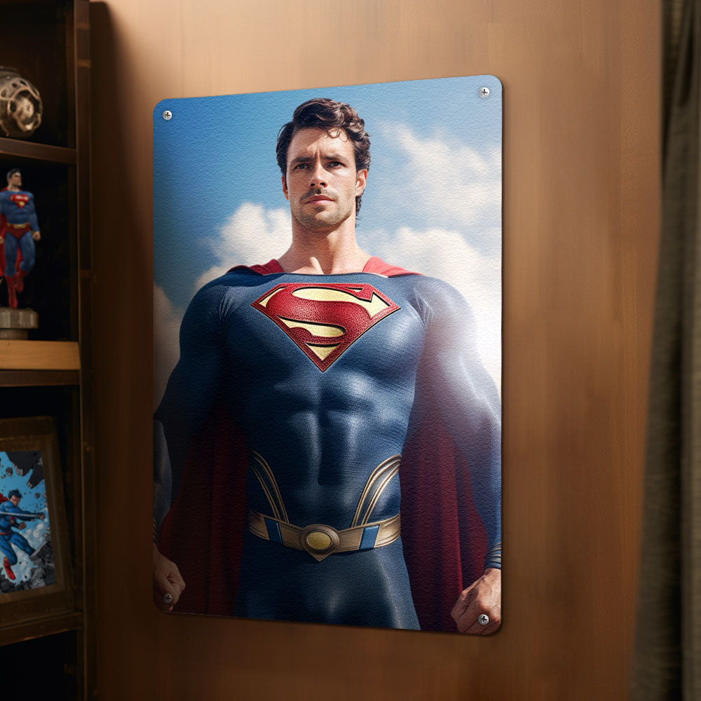 Custom Photo Portrait Personalized Face Superman Metal Poster Gifts for Him / Father