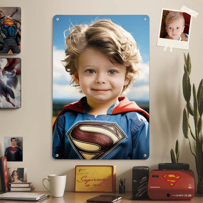 Personalized Face Superman Metal Poster Custom Photo Portrait Gifts for Kids - mysiliconefoodbag
