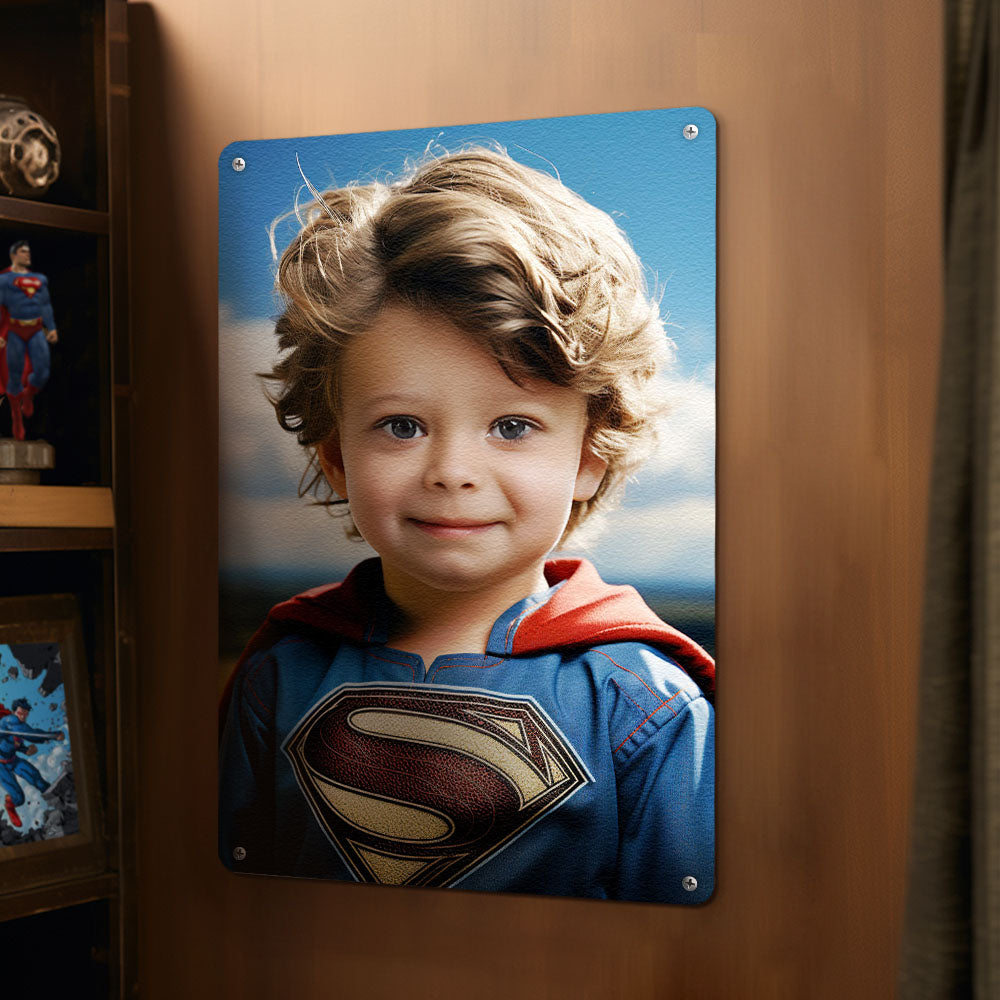 Custom Photo Portrait Personalized Face Superman Metal Poster Gifts for Him / Father