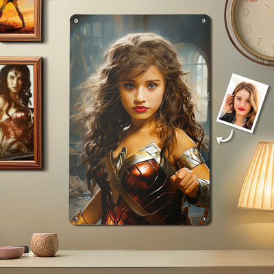 Personalized Face Wonder Woman Metal Poster Custom Photo Portrait Gifts for Her - mysiliconefoodbag