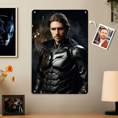Custom Photo Portrait Personalized Face Batman Metal Poster Gifts for Him - mysiliconefoodbag