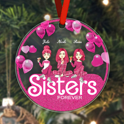 Sisters Together Ornaments Pink Personalized Hairstyle Clothes Name Christmas Gifts - mysiliconefoodbag