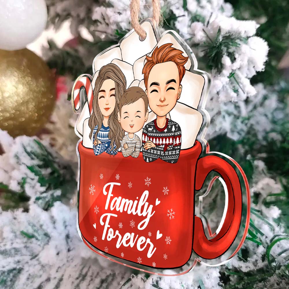 Custom Family Coffee Cup Ornaments Cartoon Personalized Hairstyle Clothes Name Christmas Gifts