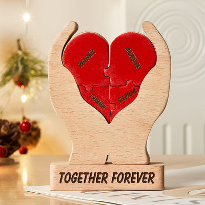 Custom Names Wooden Heart Family Puzzle Home Decor Christmas Gifts - mysiliconefoodbag